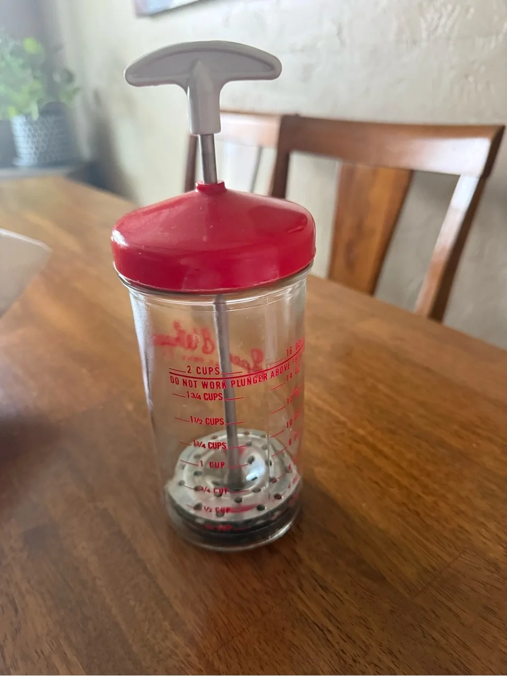 Vintage Speed E Whipper Whip Cream Maker 16 oz Glass Jar with Red Lid and Metal